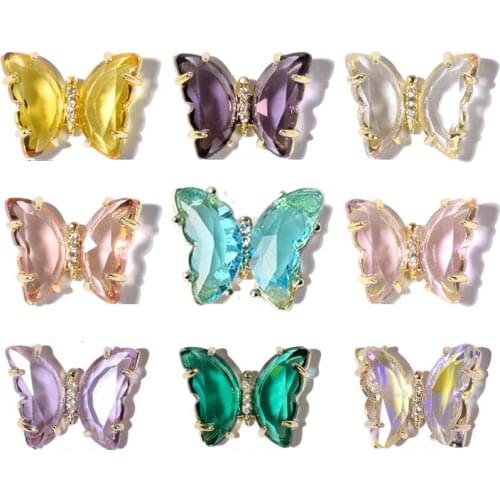5Pcs 30 styles Crystal Butterfly / Gold Charm 3D Alloy Butterfly Nail Art Zircon Pearl Metal Manicure Nails DIY Accessories,HG45