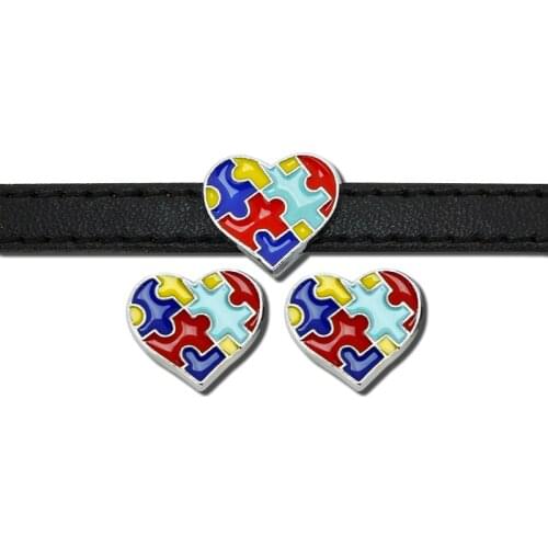 5pcs Internal Dia.8mm Slider Charms Paw Autism Heart Necklace Bracelet Pet Collar Key Chain Jewelry For Women Kids Wholesales