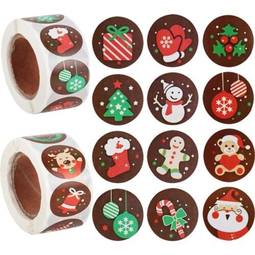 500pcs Christmas Kraft Sticker Merry Christmas Decoration home Candy Bag Sealing Stickers Xmas Gifts box Seal Labels decor Kerst