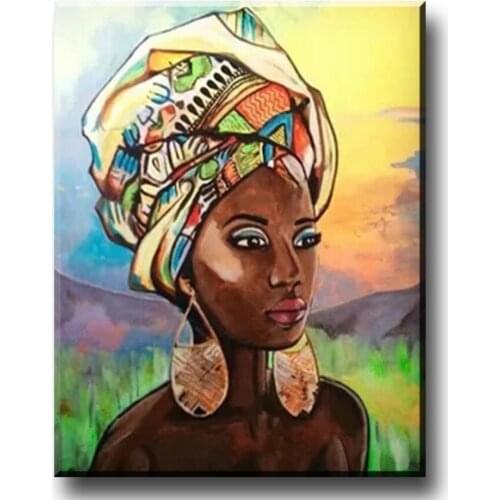 Kufwkey Diamond Painting African American Scarf Woman For Living Room Decoration Sofa Background 3D Stereo Wall Art Portrait
