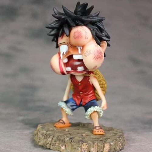 Anime One Piece Youth Beaten Luffy with Swell Face Cute Figure Model Toys In Retail Box
