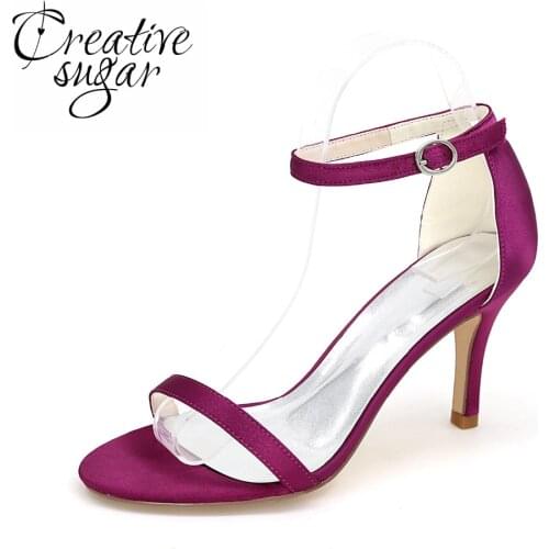 Creativesugar Concise thin band satin evening dress shoes fashion show red carpet high heels lady pumps purple red silver white