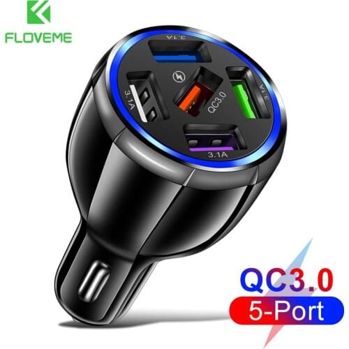 FLOVEME QC3.0 USB Car Charger Quick Charge 5USB Fast Charging Car USB Charger For iPhone 11 Xiaomi Huawei Charger Adapter in Car