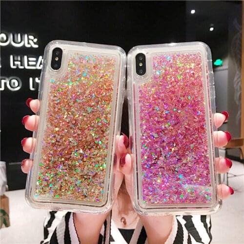 Glitter phone case for iphone x xr xs 11 12 7 8 plus mini pro max dynamic love liquid heart quicksand soft cover anti-knock