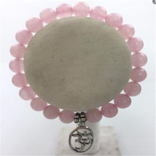 8mm Rose Quartz Gemstone Mala Bracelet 7.5 inches Pray Chakras Stretchy Energy Meditation Handmade Wrist Buddhism