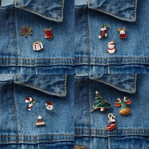3PCS/SET Merry Christmas Brooches Pins Cute Santa Claus Bells Socks Snowflakes Enamel Pin Badges Kids Brooch Festival Jewelry