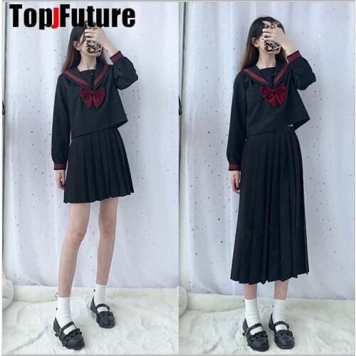 BLACK Sailor Uniform Novelty School Girl Uniforms Stage Performance Student Suits Short Long Sleeve Tops Pleated Skirt