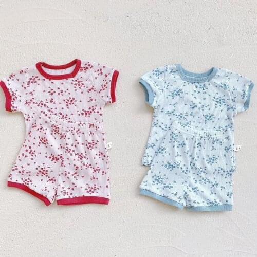 Baby Floral Print Clothing Sets Short Sleeve Cotton Knitted T-shirt + Shorts Newborn Clothes Ins Style Fshion Children Suits