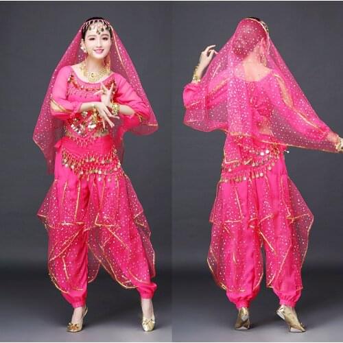 Adult Belly Dance Costume Long Sleeves Oriental India Dancing Clothing For Women Stage Performance Dance Wear 4Pcs/Set