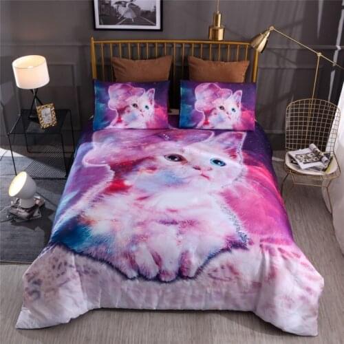 Home Textiles 3D Digital Printing Bedding Set Duvet Cover Pillowcase Bedclothes Dropshipping Diamond queen cat