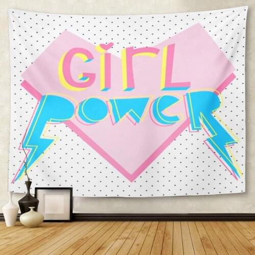 Pink Black Girl Power Cute Bright Graphic Slogan Drawn Tapestry Wall Hanging for Living Room Bedroom Dorm 50x60 inches