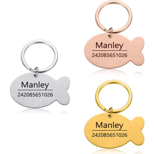 Customized Pet ID Tag Cat Keychain Pet Cat Collar Accessories Decoration Free Engraving Collars Stainless Steel Cat Tags Keyring