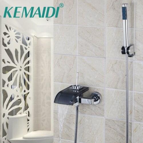 KEMAIDI Wall Mounted Bathroom Waterfall Spout Shower Set Bath Basin Mixer Tap Bathtub Faucet Single Handle Durable Taps