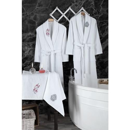 Riva Damask 4 Piece Cotton Embroideried Family Robe Set