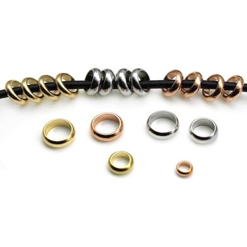 50pcs/lot Stainless Steel Round Big Larger Hole Beads Bracelet Making Loose Spacer Beads Ring for DIY Jewelry Making Accessories