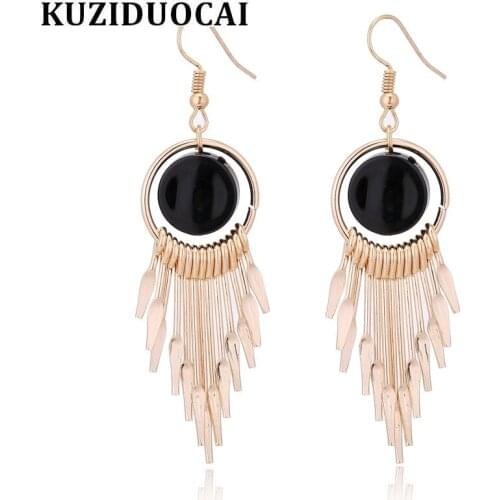 Kuziduocai 2018 New ! Fashion Fine Jewelry Resin Pplate Zinc Alloy Round Circle Geometry Tassel Stud Earrings For Women E-1146