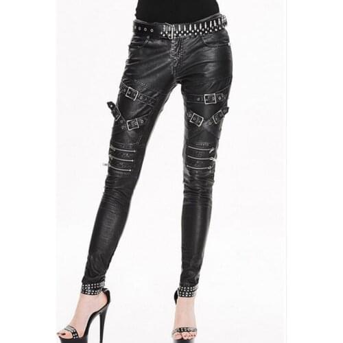 Devil Fashion New Winter Womens Trousers Black Broze Female Long Pants Gothic Style Faux Leather Mid Waist Leggings
