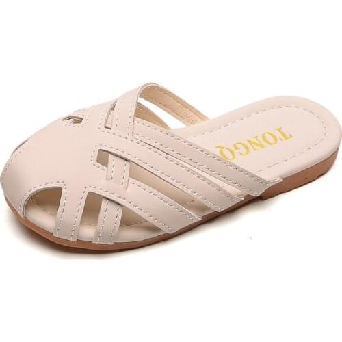 2020 New Big Girls Slippers Summer Children Shoes Fashion Cross Outdoor Flat Sandals Slippers For Kids Girls Slides Shoes Beige