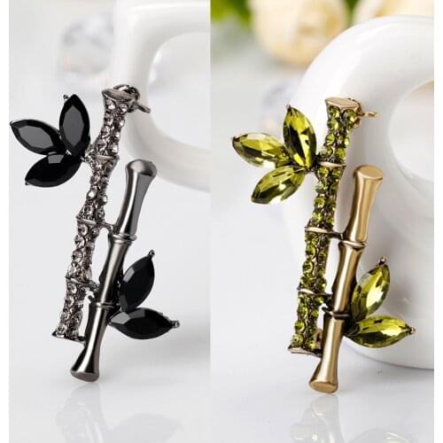 Fashion Bamboo Shape Rhinestone Brooch Pin Lady Dress Scarf Charms Accessory