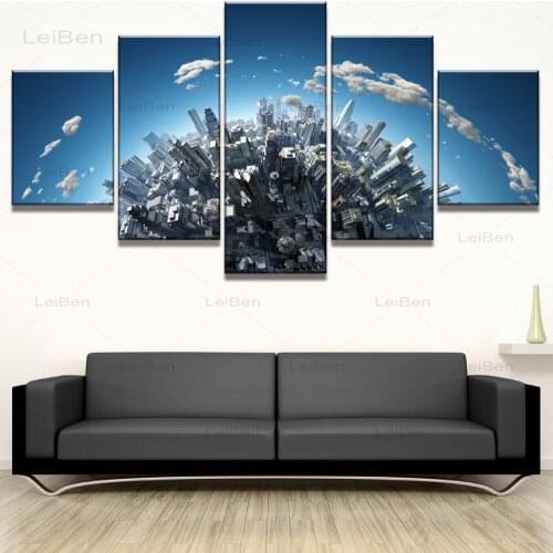 Five-Piece Hd Modular Picture Sky City Building Building Creative Canvas Painting Artwork Home Decoration Art Poster On The Wall