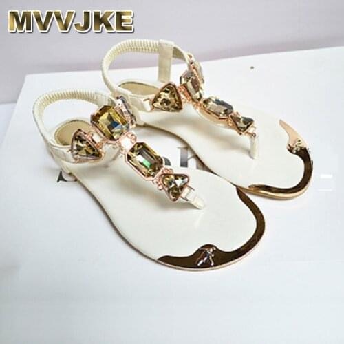 MVVJKE Women shoes zapatos mujer women sandal 2018 Designe rbeach summer flip flops PU Leather rubber fashion Rhinestone sandals