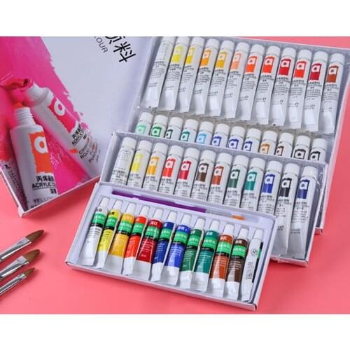 Acrylic Paints 12/24 Colors Professional Brush Set 12ml Tubes Artist Drawing Painting Pigment Hand Painted Wall Paint Non-toxic