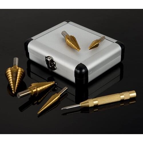 GanWei 3pcs/5pcs/6pcs Titanium Step Drill Bit Set Hss Cobalt Multiple Hole Step Drilling for Metal Aluminium Wood Drilling Hole