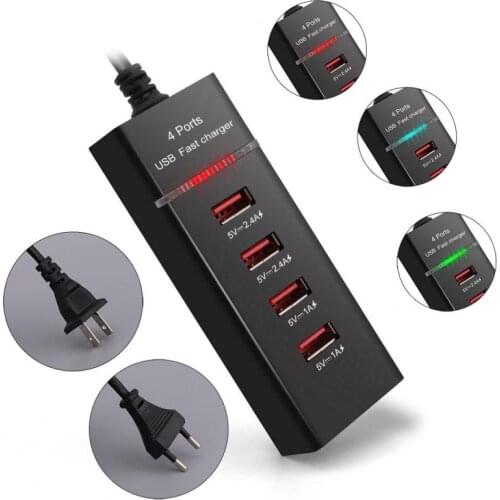 New 4 Ports USB Travel Mobile Phone Charger Travel Adapter 5V 3A Fast Charging EU/US Plug USB HUB For Samsung Xiaomi Huawei