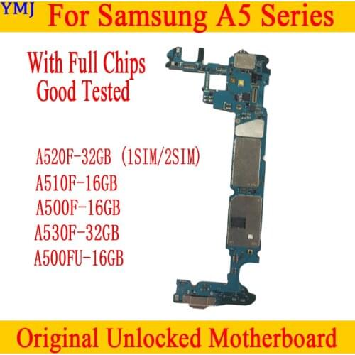 Original Unlocked For Samsung Galaxy A5 A510F A520F A500F A500FU A530F Motherboard with Full chips Logic Board tested Good
