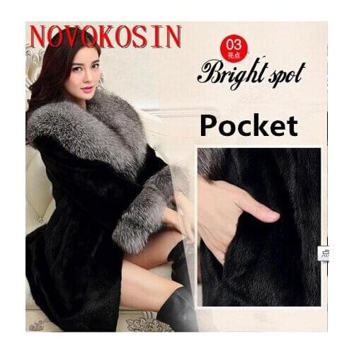 SC301 S-4XL Plus Size Thick Long Faux Mink Fur Winter Warm Coat With Pocket 2019 Women Otter Fur Neck And Long Sleeves Cardigan