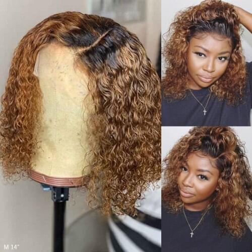 Ombre Blonde Curly Bob Lace Front Human Hair Wigs Pre Plucked Brazilian Remy Hair 13x4 Lace Front Wig 4x4 Lace Closure Wig 180