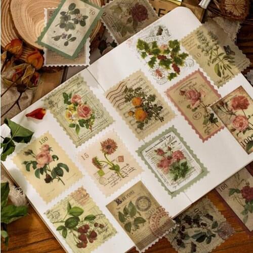 60pcs/lot Postage Stamps Stickers Retro Style Animal Plant Time Note DIY Scrapbook Seal Stickers Decoration Collection Lovers