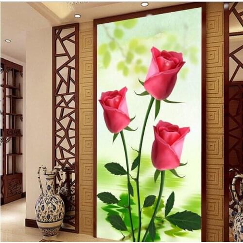 Custom photo 3d wallpaper Non-woven mural picture wall sticker 3 d Water the red rose painting Living room decoration