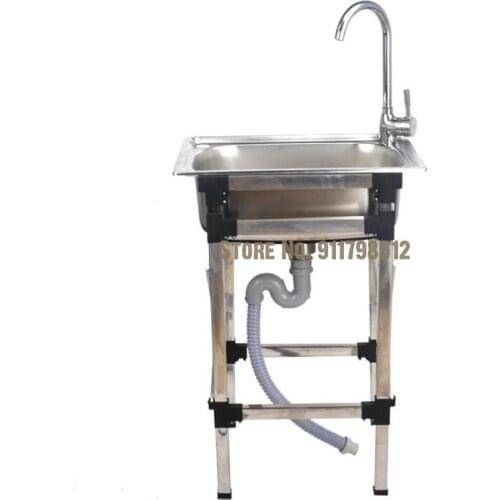 Stainless Steel Sink Single Trough With Bracket For Household Floor Simple Dishwashing Wash Hand Wash Basin Thickened Basin Sink