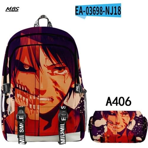 Anime Attack On Titan 2PCS/Set Backpack Fashion Girls Boys Schoolbag Children Cartoon Waterproof Backpack + Pen Case Travel bag