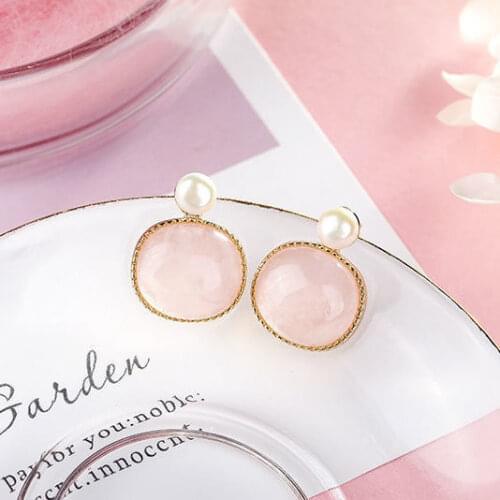 S925 Sterling Silver Inlaid Natural Madagascar Pink Crystal Pink Crystal with Fresh Water White Pearl Elegant Womens High-Grade