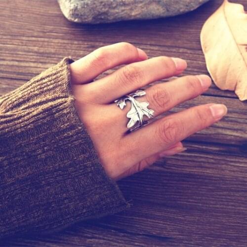 S925Silver Cute plant of Ginkgo leaf rings for lady gift Beautiful Europe Ginkgo leaves rings for women made by copper ring bulk
