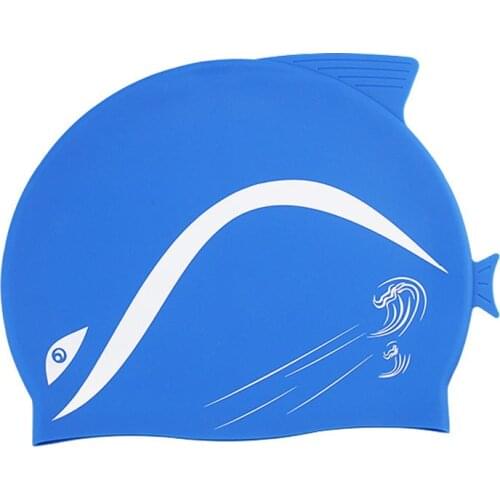 Adolescent Swimming Caps Long Hair Waterproof Swim Pool Cap Cartoon Dolphin Fish Shape Child Silicone Underwater Diving Hat