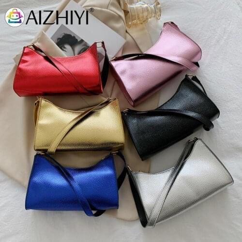 Fashion Women Pure Color Litchi Pattern Shoulder Underarm Bag Casual Ladies PU Leather Small Hobos Handbags Purse