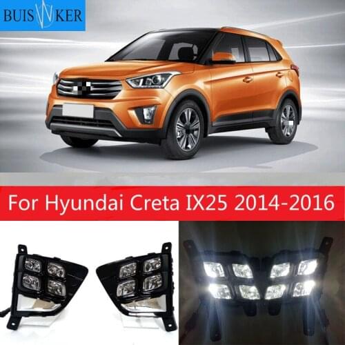 1 Set 12V LED Daytime Running Light Car Accessories Waterproof ABS DRL Fog Lamp Decoration For Hyundai Creta IX25 2014 2015 2016