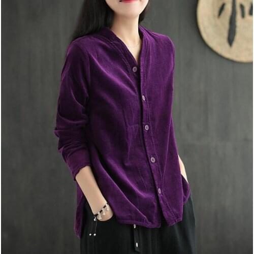 Vintage Long Sleeve Corduroy Shirts Spring Autumn Women Fashion Casual Ladies Blouse Korean Loose Plus Size Elegant Tops R749