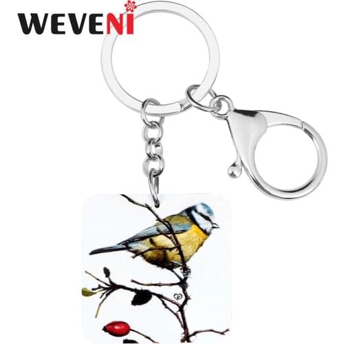 WEVENI Acrylic Square Parus Major Bird Keychains Lovely Animal Key Ring Jewelry For Teens Friends Girls Classic Gift Car Charms