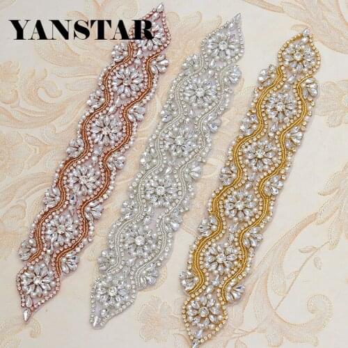 YANSTAR (10pcs) Wholesale Rhinestones Appliques Handmade Crystal Appliques Sewing On Wedding Dress Belt YS839