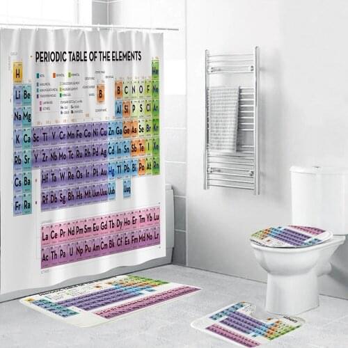 Periodic Table of Elements Shower Curtain Student Chemistry Enthusiast Bathroom 4 Piece Set Polyester Fabric with Hook 3 Size