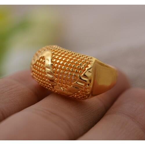 24K Dubai Gold Color Ring for Women Have Personality Ring for Women Men Gold Color Charm Party Jewelry African Arab Items