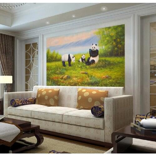 Chinese style panda bamboo forest pure hand-painted oil painting artist home decoration 3D background wallpaper mural custom