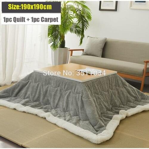 Winter Japanese Kotatsu Futon Blanket 1pc Funto + 1pc Carpet 190x190cm Cotton Soft Quilt for Japanese Kotatsu Heating table