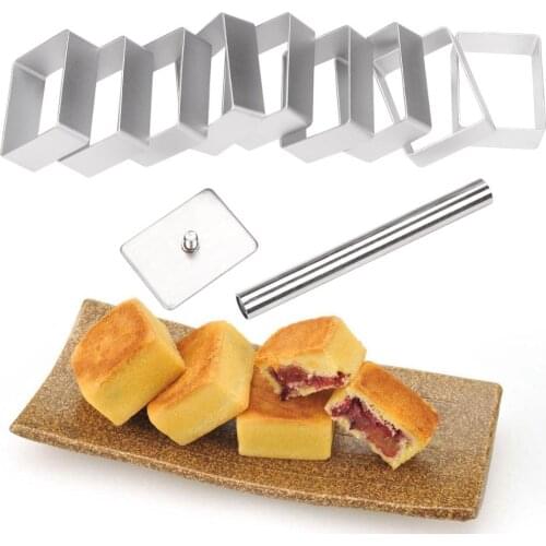 10 Cake Cutters Rectangle Shape Metal Cut Outs Molds with Press Stamp Non Stick Biscuit Fondant Cookie Mould DIY Decorating Tool
