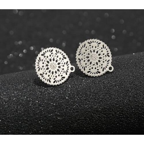 10pcs/lot hollow stainless steel Earring Studs Earring Posts round Stud Earrings with Hole for DIY Jewelry Making Findings
