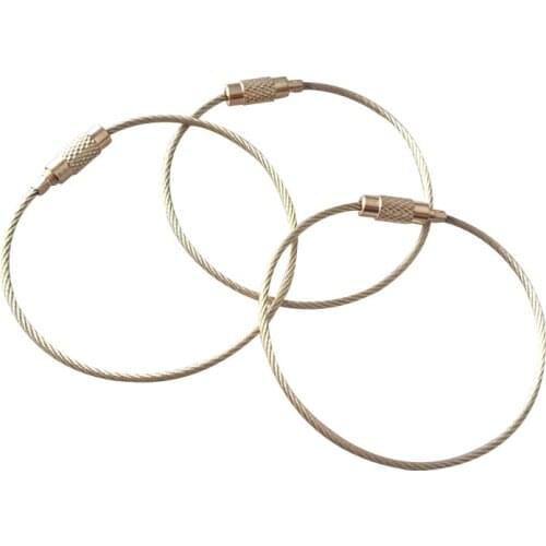 10x Gold Wire Chain Luggaga Tag,Stainless Steel Wire Cable Keychain Metal Luggaga Tag